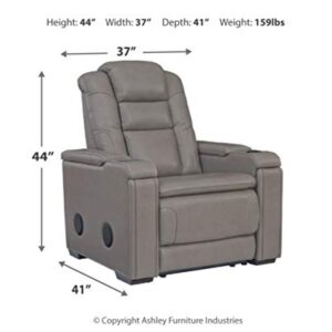 Signature Design by Ashley Boerna Leather Power Recliner with Adjustable Headrest, Bluetooth Speakers & Wireless Charger, Gray 41D x 37W x 44H in