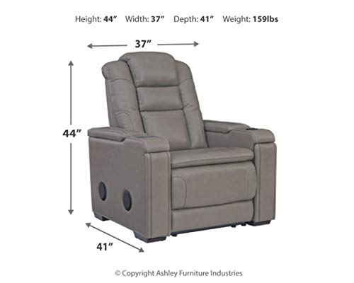 Signature Design by Ashley Boerna Leather Power Recliner with Adjustable Headrest, Bluetooth Speakers & Wireless Charger, Gray 41D x 37W x 44H in