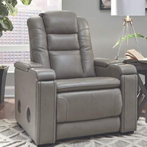 Signature Design by Ashley Boerna Leather Power Recliner with Adjustable Headrest, Bluetooth Speakers & Wireless Charger, Gray 41D x 37W x 44H in