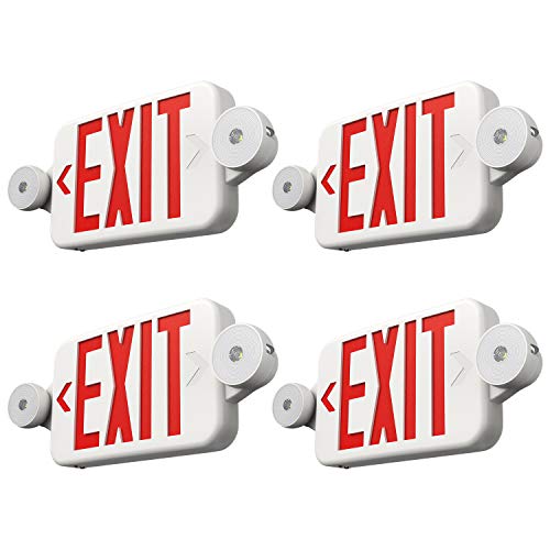 FREELICHT 4 Pack Exit Sign with Emergency Lights, Two LED Adjustable Head Emergency Exit Light with Battery, Exit Sign for Business