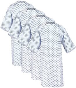 wrinkle-free patient gown - fine cotton blend - soft and comfortable fabric - back front tie - fit easily up to 2xl size - multipurpose hospital gown for men and women - reusable and washable -4 pack
