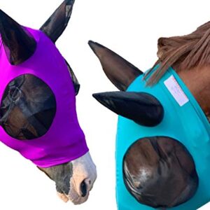 Lycra Horse Fly Mask with Ears Comfort Fit Mesh Trail Pasture Sun UV Protection (Arab/Cob/Small Quarter, Teal)