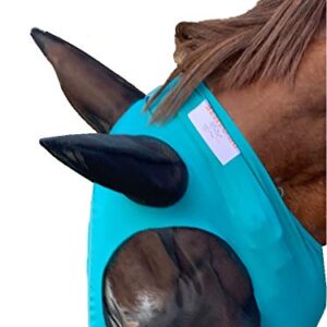 Lycra Horse Fly Mask with Ears Comfort Fit Mesh Trail Pasture Sun UV Protection (Arab/Cob/Small Quarter, Teal)