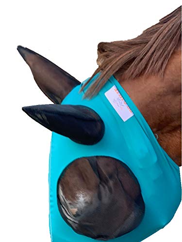 Lycra Horse Fly Mask with Ears Comfort Fit Mesh Trail Pasture Sun UV Protection (Arab/Cob/Small Quarter, Teal)