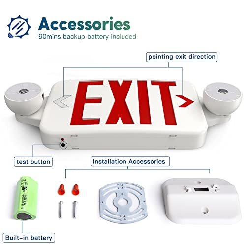 FREELICHT 6 Pack Exit Sign with Emergency Lights, Two LED Adjustable Head Emergency Exit Light with Battery, Exit Sign for Business
