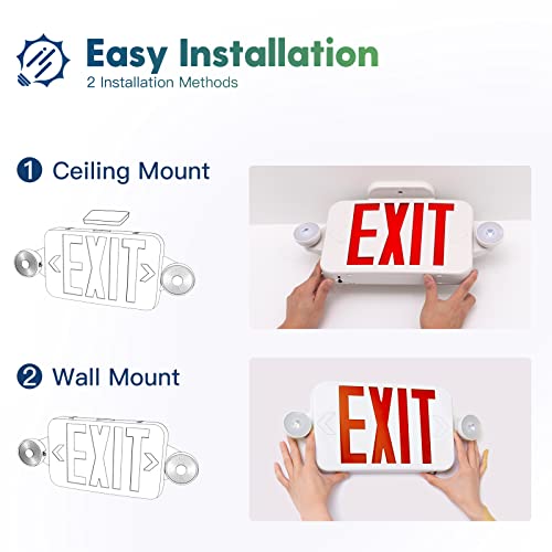 FREELICHT 6 Pack Exit Sign with Emergency Lights, Two LED Adjustable Head Emergency Exit Light with Battery, Exit Sign for Business