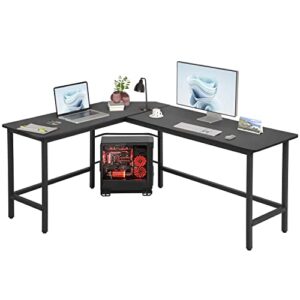 computer desk gaming desk office l shaped desk pc wood home large work space corner study desk workstation (black)