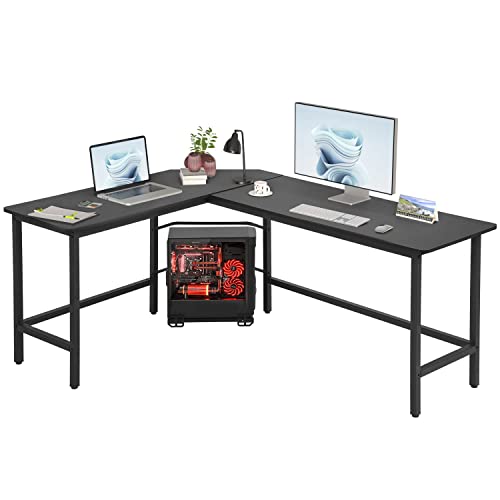 Computer Desk Gaming Desk Office L Shaped Desk PC Wood Home Large Work Space Corner Study Desk Workstation (Black)