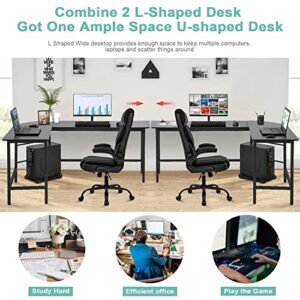 Computer Desk Gaming Desk Office L Shaped Desk PC Wood Home Large Work Space Corner Study Desk Workstation (Black)