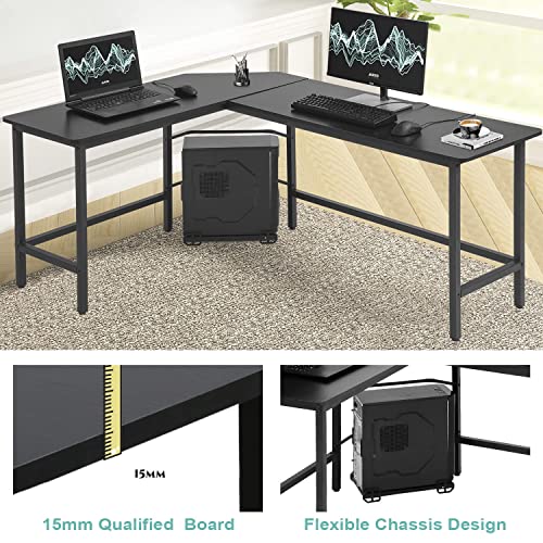 Computer Desk Gaming Desk Office L Shaped Desk PC Wood Home Large Work Space Corner Study Desk Workstation (Black)