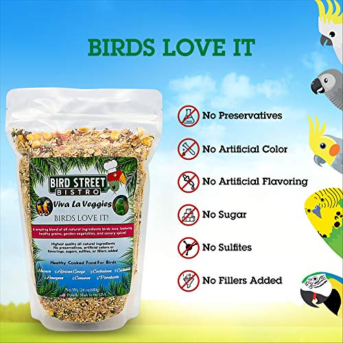 Bird Street Bistro Parrot Food - Parakeet Food - Cockatiel Food - Bird Food - Cooks in 3-15 min w/Natural & Organic Grains - Legumes - Non-GMO Fruits, Vegetables, & Healthy Spices