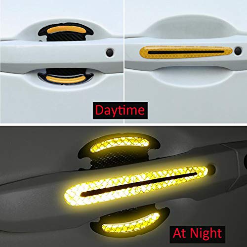 WindCar Car Door Handle Reflective Stickers Universal Auto Door Handle Scratch Cover Guard Protective Film Pad with Safety Reflective Strips 8 Pack (Yellow)