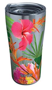tervis tropical hibiscus photo stainless steel insulated tumbler with clear and black hammer lid, 20oz, silver
