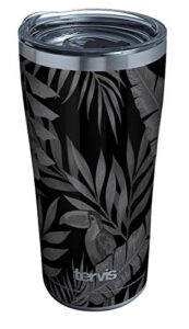 tervis blackout palm stainless steel insulated tumbler with clear and black hammer lid, 20oz, silver