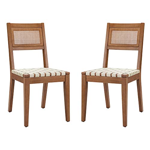 Amazon Brand - Rivet Erikson Vegan Leather Woven Dining Chair, Set of 2, 21.5"D x 18"W x 35.8"H, Beige