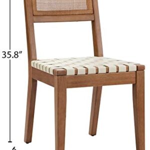 Amazon Brand - Rivet Erikson Vegan Leather Woven Dining Chair, Set of 2, 21.5"D x 18"W x 35.8"H, Beige