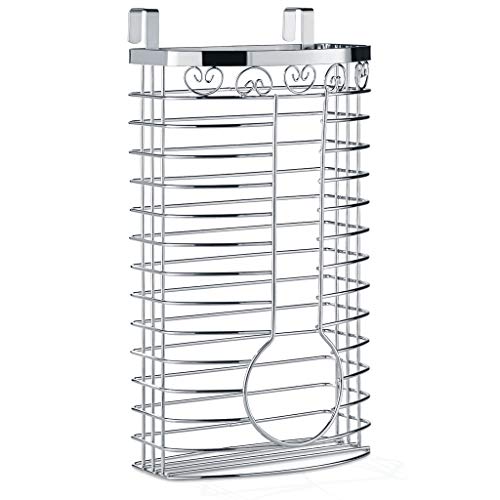 Sagler Grocery Bag Holder - Chrome Plastic Bag Holder - Easy-Access Openings Multi Position use Either Over The Cabinet Kitchen Storage Holder or Wall Mount