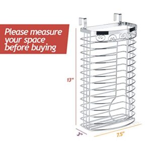 Sagler Grocery Bag Holder - Chrome Plastic Bag Holder - Easy-Access Openings Multi Position use Either Over The Cabinet Kitchen Storage Holder or Wall Mount