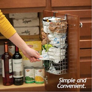 Sagler Grocery Bag Holder - Chrome Plastic Bag Holder - Easy-Access Openings Multi Position use Either Over The Cabinet Kitchen Storage Holder or Wall Mount