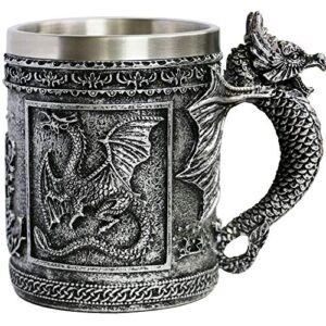 medieval roaring dragon mug - dungeons and dragons beer stein tankard drink cup - 14oz stainless coffee mug for got dragon lovers collector - ideal novelty gothic father day gift party decoration