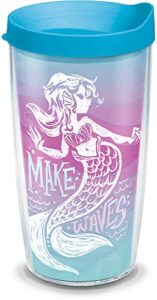 tervis 1350827 mermaids make waves insulated tumbler with wrap and turquoise lid, 16oz, clear