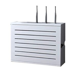 good home white wireless router storage shelf wall-mounted wifi router storage box socket shielding wire finishing wire box floating shelf (size : inner diameter 50cm)