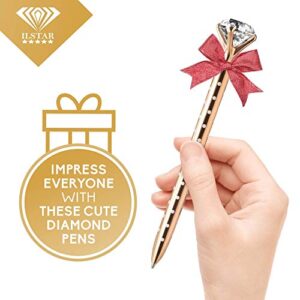 ILSTAR 3 PCS Big Diamond Pens Rose Gold – 3 Black Ink Refills, Cute Bag for Women Girls Coworker Bride, Cool Pretty Ballpoint Pen with Crystal on Top for Writing Fancy Bling Office School Supplies Set