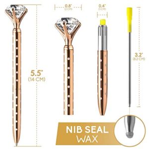 ILSTAR 3 PCS Big Diamond Pens Rose Gold – 3 Black Ink Refills, Cute Bag for Women Girls Coworker Bride, Cool Pretty Ballpoint Pen with Crystal on Top for Writing Fancy Bling Office School Supplies Set