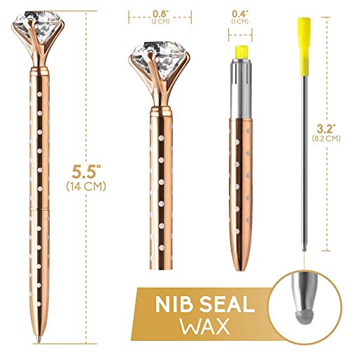 ILSTAR 3 PCS Big Diamond Pens Rose Gold – 3 Black Ink Refills, Cute Bag for Women Girls Coworker Bride, Cool Pretty Ballpoint Pen with Crystal on Top for Writing Fancy Bling Office School Supplies Set