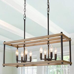 ksana farmhouse chandelier for dining rooms, 8-light kitchen island lighting, rectangular chandelier 26'' in length, brown