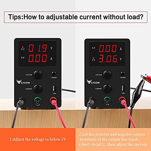 Flycow DC Power Supply Variable, Adjustable 30V 10A Switching DC Regulated Power Supply with 3 Digit LED Display Reverse Polarity/High Temperature Protection 110V/100CM Alligator Leads Included