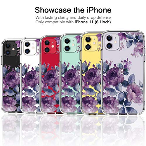 BICOL iPhone 11 Case Clear with Design for Girls Women,12ft Drop Tested,Military Grade Shockproof,Slip Resistant Slim Fit Protective Phone Case for Apple iPhone 11 6.1 inch 2019 Purple Blossoms