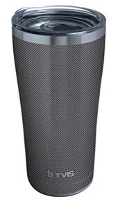 tervis 1351422 carbon fiber pattern stainless steel insulated tumbler with clear and black hammer lid, 20oz, silver