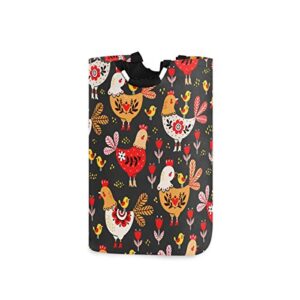 moyyo cute rooster chickens laundry basket collapsible laundry hamper fabric laundry bin large dirty clothes basket with durable handles for kid room toy bin bathroom clothing organizer