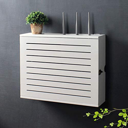 Good home White Wireless Router Storage Shelf Wall-Mounted WiFi Router Storage Box Socket Shielding Wire Finishing Wire Box Floating Shelf (Size : Inner Diameter 40cm)