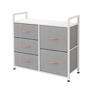 azl1 life concept storage dresser furniture unit - large standing organizer chest for bedroom, office, living room, and closet - 5 drawer removable fabric bins - light grey/white