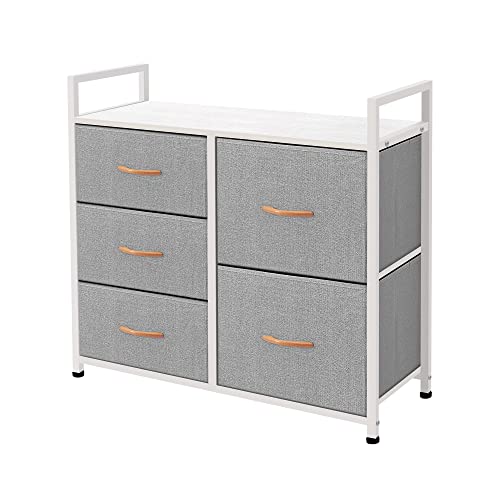 AZL1 Life Concept Storage Dresser Furniture Unit - Large Standing Organizer Chest for Bedroom, Office, Living Room, and Closet - 5 Drawer Removable Fabric Bins - Light Grey/White