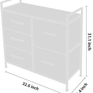 AZL1 Life Concept Storage Dresser Furniture Unit - Large Standing Organizer Chest for Bedroom, Office, Living Room, and Closet - 5 Drawer Removable Fabric Bins - Light Grey/White