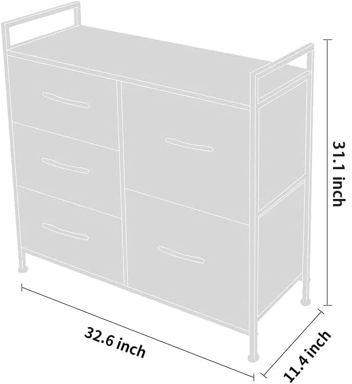 AZL1 Life Concept Storage Dresser Furniture Unit - Large Standing Organizer Chest for Bedroom, Office, Living Room, and Closet - 5 Drawer Removable Fabric Bins - Light Grey/White