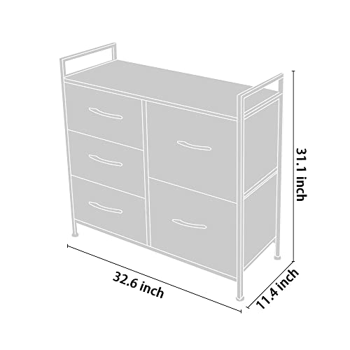 AZL1 Life Concept Storage Dresser Furniture Unit - Large Standing Organizer Chest for Bedroom, Office, Living Room, and Closet - 5 Drawer Removable Fabric Bins - Light Grey/White