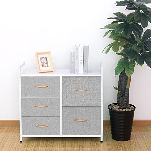 AZL1 Life Concept Storage Dresser Furniture Unit - Large Standing Organizer Chest for Bedroom, Office, Living Room, and Closet - 5 Drawer Removable Fabric Bins - Light Grey/White