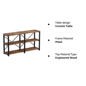 IRONCK Rustic Entryway Console Table, Long Hallway Table 55 in 3-Tier, TV Stand Entertainment Center Media Stand for Living Room, Industrial Style, Vintage Brown