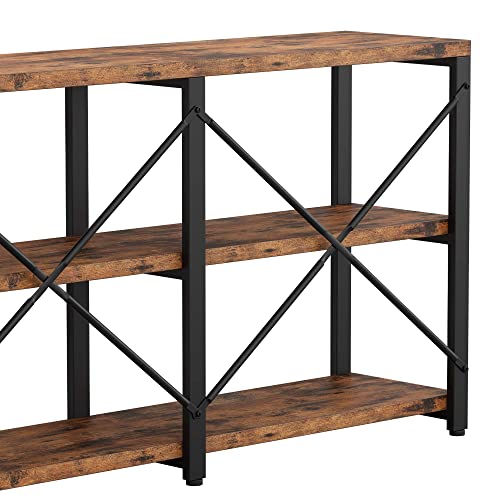 IRONCK Rustic Entryway Console Table, Long Hallway Table 55 in 3-Tier, TV Stand Entertainment Center Media Stand for Living Room, Industrial Style, Vintage Brown