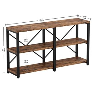 IRONCK Rustic Entryway Console Table, Long Hallway Table 55 in 3-Tier, TV Stand Entertainment Center Media Stand for Living Room, Industrial Style, Vintage Brown