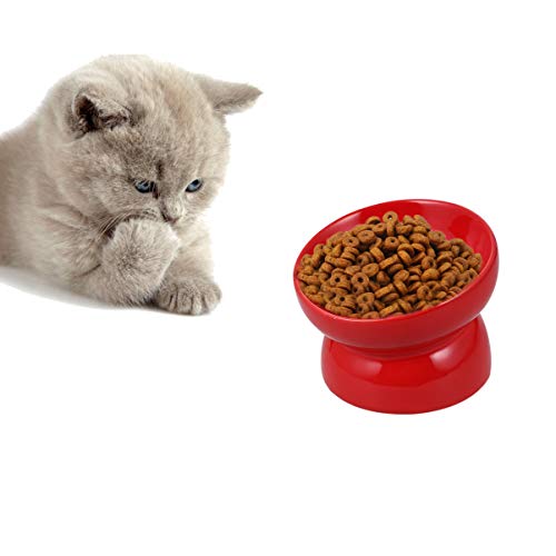 Balacoo Raised Dog Feeder Cat Food Feeder Pet Raised Bowls Ceramic Food Bowl Pet Water Bowl Pet Supplies for Cat Dog (Red, Size L) Raised Dog Feeder Cat Food Feeder