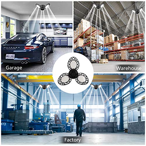 BRIGENIUS LED Garage Light, 60W LED Garage Lighting, 6000LM 6500K LED Three-Leaf Garage Ceiling Light, Deformable E26/E27 Garage Lights for Garage, Workshop