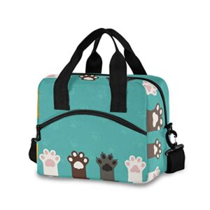 blueangle cute cat paws print insulated lunch bag with detachable shoulder strap & carry handle, eco-friendly cooler bag tote bag,school lunch box for kids,men,women