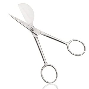 ontaki applique scissors 4.5" with duckbill edge shaped paddle for art, crafting, fabric, thread, needlework and embroidery - versatile miniature scissors for sewing kit (silver 4.5”)
