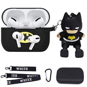 maxjoy for airpods pro case cover, cool cute air pod pro case for women men cartoon silicone protective ipod pro cover with lanyard keychain compatible airpods pro charging case, black