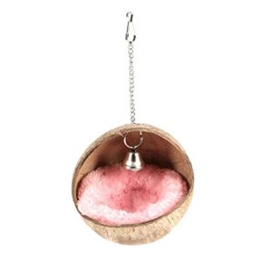 POPETPOP Dwarf Hamster Nest Hanging Bird Coconut Shell Warm Sleeping Bed Portable Bird Nest Bird House Resting Place for Dwarf Hamster Gerbil Squirrel (Random Color Cushion)